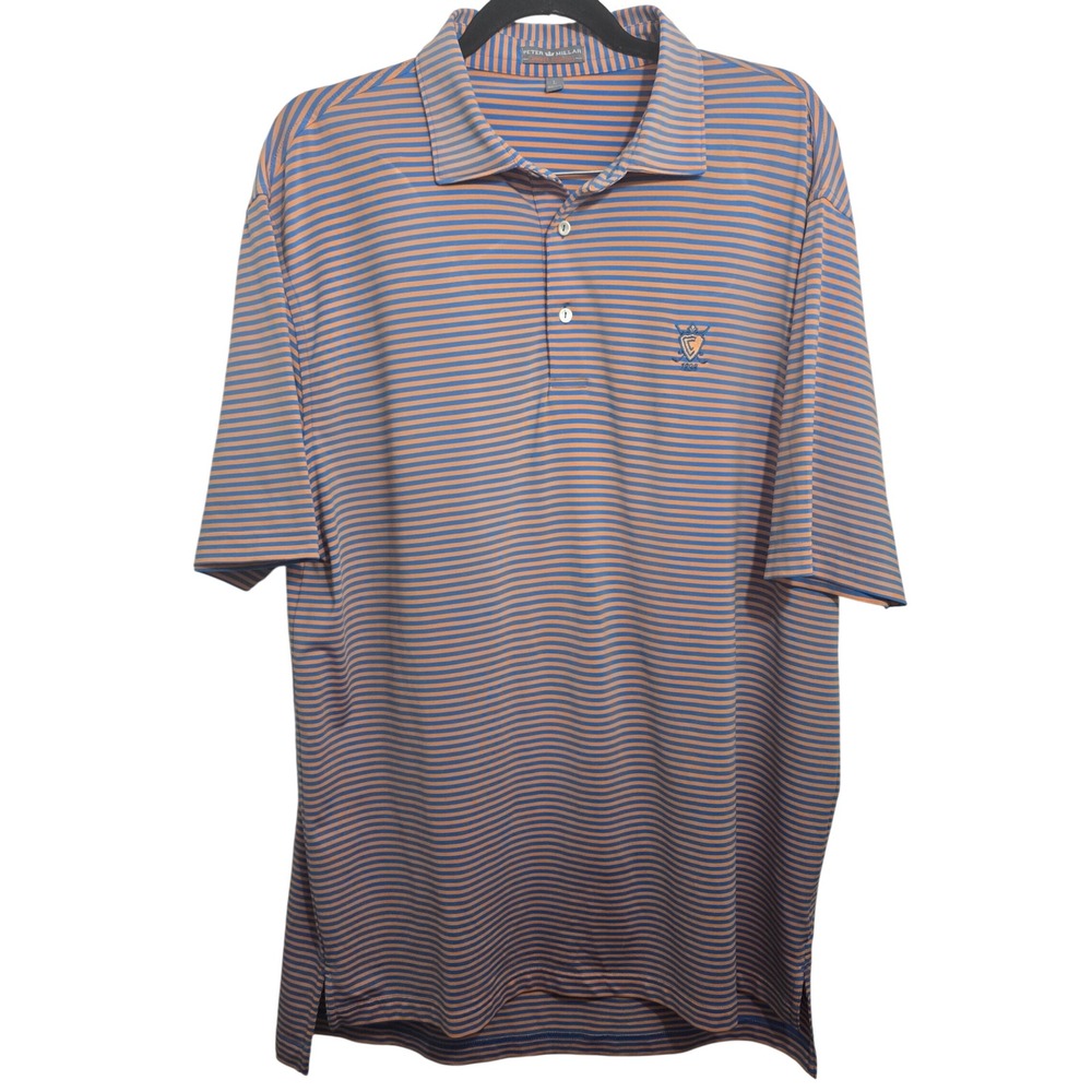 Peter Millar Summer Comfort Mens L Blue Orange Striped Golf Polo Shirt MS14EK02S